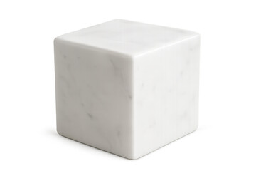 Realistic white marble cube isolated on transparent background, perfect for showcasing products or adding a touch of elegance to designs