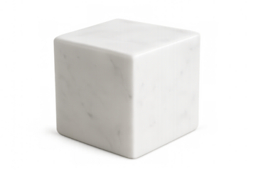 Realistic white marble cube isolated on transparent background, perfect for showcasing products or adding a touch of elegance to designs