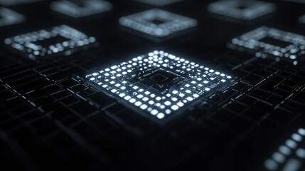 Digital Chip with Glowing Dots