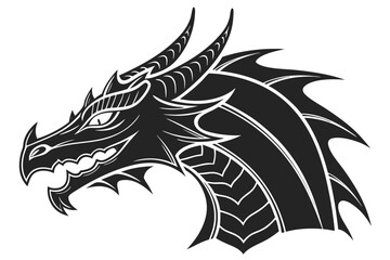 Naklejka premium Tribal Dragon Head Vector Illustration – Black Silhouette Tattoo Design Symbol for Fantasy and Wild Animal Art