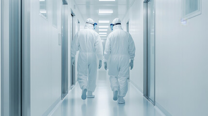 Modern Medical Cleanroom with PPE-Clad Technicians
