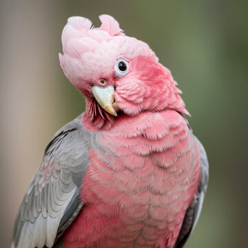 Pink galah cockatoo &ndash; realistic parrot with pink crest and grey wings

