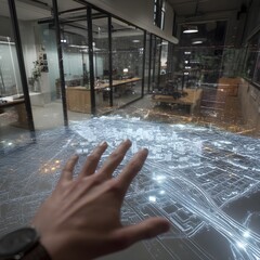 Person Interacting with Futuristic Digital City Map