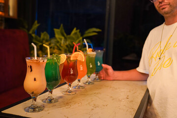 various cocktails at the bar counter