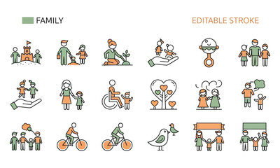 Naklejka premium Family Icons People Activities children adults