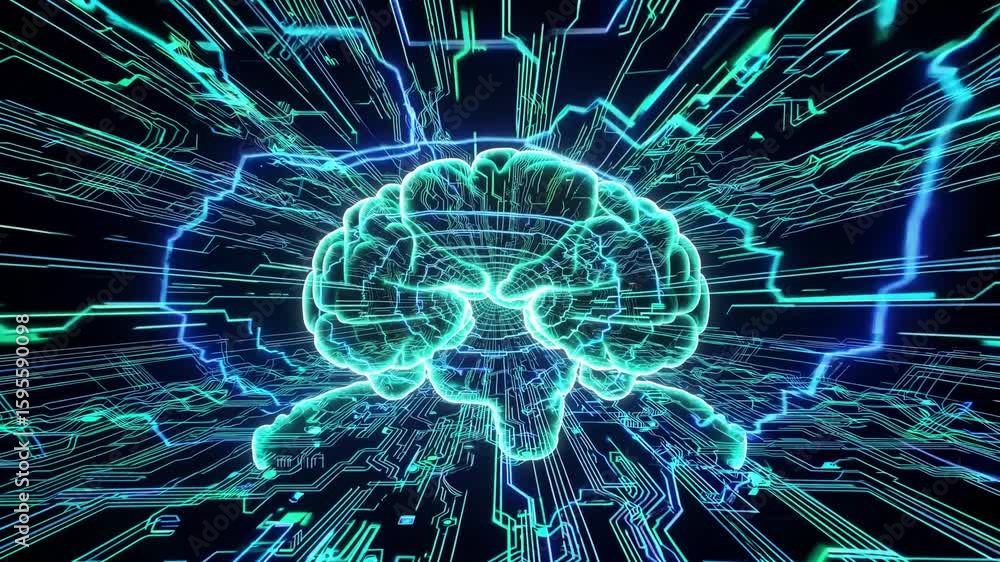 Poster closeup of a digital brain surrounded by advanced electronic circuits hightech neural network visual