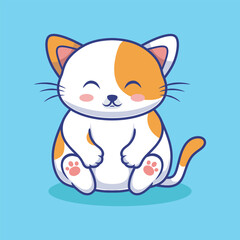 Cute Fat Cat Sitting Cartoon Vector Icon Illustration. Animal Nature Style Concept.