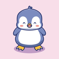 Cute cartoon penguin. Vector illustration  kawaii chibi style.