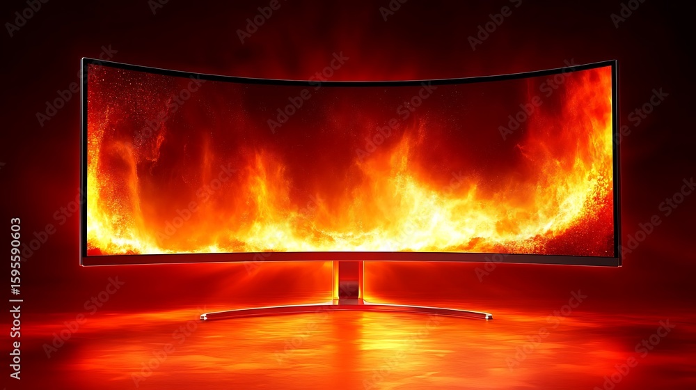 Fototapete a computer monitor displaying an image of flames.
