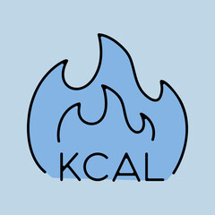 Kcal fire vector icon. Calorie burn, fat burning