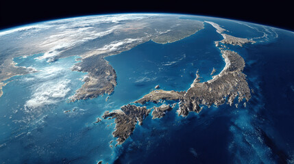 Diverse topography of Japan, the Korean Peninsula. Themes of global geography, environmental studies, international relations, and scientific exploration.