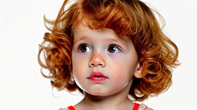 Captivating Gaze: A red-haired toddler, with an inquisitive look on face.