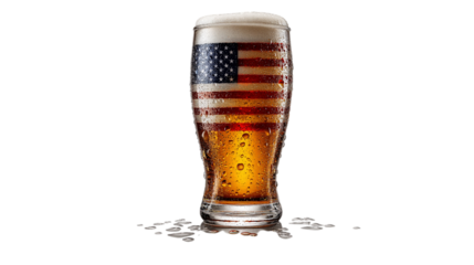 American Flag Beer Glass on Transparent Background Illustration