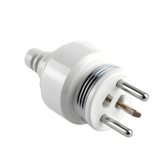 White electrical plug isolated on transparent background three prongs power connector appliance