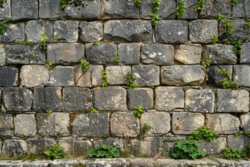 Obraz premium Photo of Old grey and brown stone wall. Background texture for backdrops or mapping