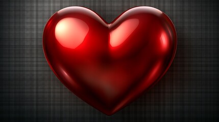 A glossy red heart on a dark background.