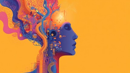 A profile view of a stylized head, showcasing a blend of organic and technological elements.