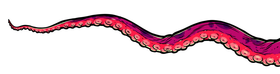 Purple octopus tentacles reaching upwards, squid-like marine animal body parts protruding from out of frame, cut for food or frame design, cartoon colour sketch anime vector illustration.  © Very Well Studio