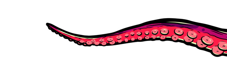 Purple octopus tentacles reaching upwards, squid-like marine animal body parts protruding from out of frame, cut for food or frame design, cartoon colour sketch anime vector illustration.  © Very Well Studio
