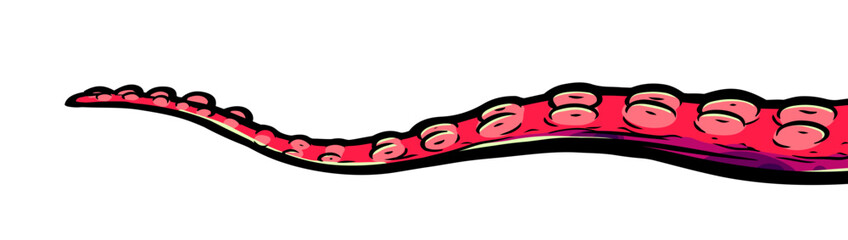 Purple octopus tentacles reaching upwards, squid-like marine animal body parts protruding from out of frame, cut for food or frame design, cartoon colour sketch anime vector illustration. 