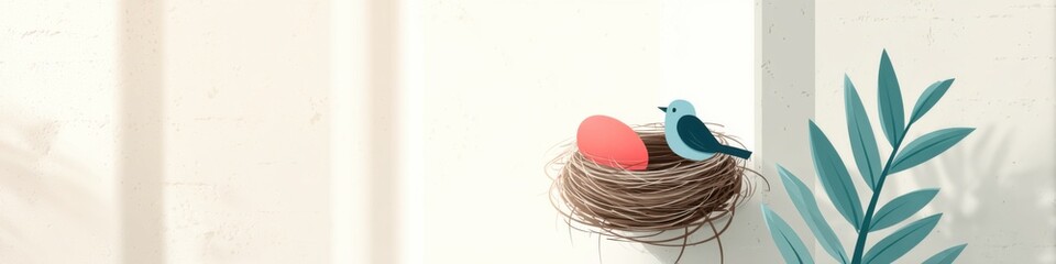 Illustration of a small bird feeling lonely in a cozy nest representing a lack of family support