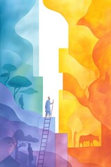 Jacob dreams of his ladder in a vibrant and magical landscape filled with diverse figures and bold colors