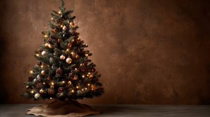Decorated Christmas Tree with Ornaments and String Lights