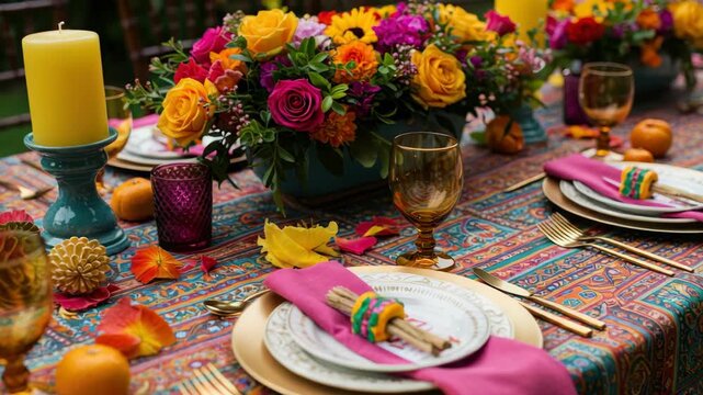 Vibrant floral table setting
