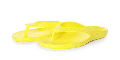 Yellow flip-flops isolated on white. Beach accessory