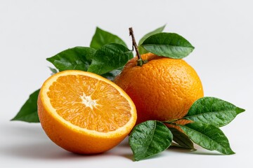 Orange Fruit and Leaf on White Background