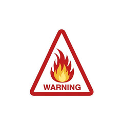Yellow triangle fire danger sign with a flame symbol illustrating flammable risk and heat caution