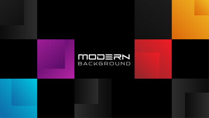 Modern Abstract Geometric Background with Colorful Gradient Squares on Black

