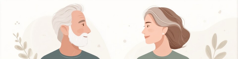 Mature couple embraces hair changes with grace while discussing aging beauty and acceptance in a soothing setting