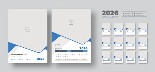 2026 wall calendar template, week starts Monday, set of 12 months, 12 pages