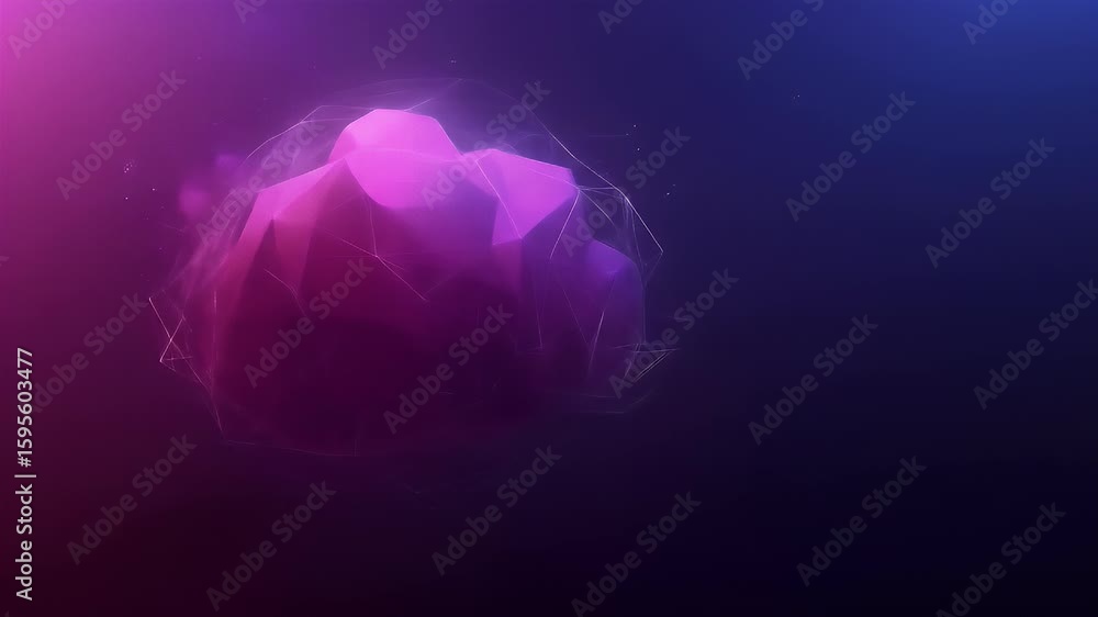 Poster abstract digital sphere with particle effects and gradient background in blue and purple colors. dyn