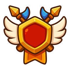 Cartoon Winged Shield Emblem with Spears – Fantasy Game Badge Icon