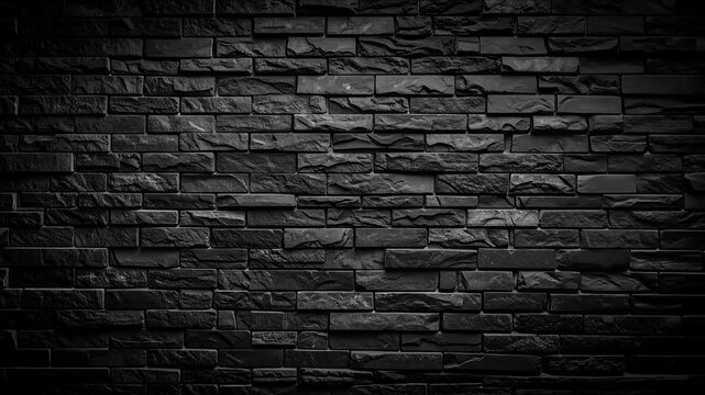 Textured black stone brick wall with rough surface and dark shades