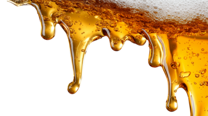 Golden Beer Overflowing with Bubbles on Transparent Background Image