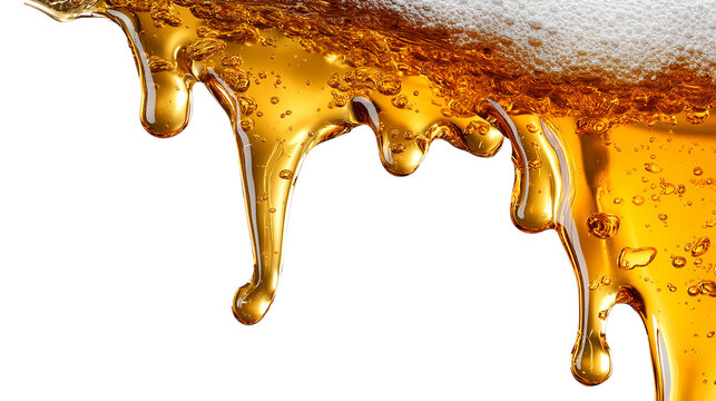 Golden Beer Overflowing with Bubbles on Transparent Background Image - Powered by Adobe