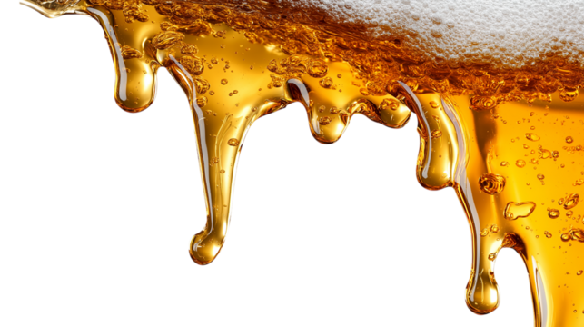Golden Beer Overflowing with Bubbles on Transparent Background Image