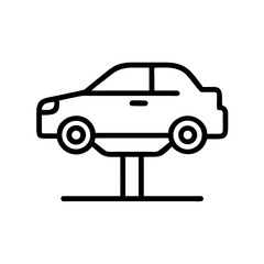 Obraz premium Car lifted on vehicle repair lift in minimal line art style 