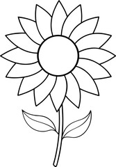 Minimal Sunflower Vector Illustration with Stem and Leaves in Black and White