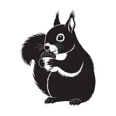 Black squirrel rodent silhouette sitting while holding an acorn