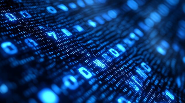 Close-up view of glowing binary code.