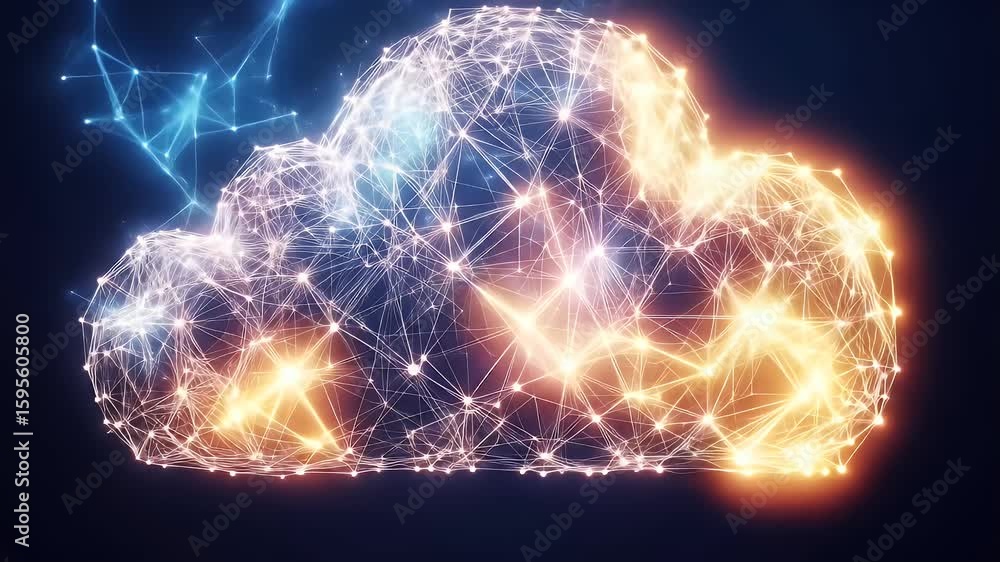 Poster glowing cloud formation with interconnected network on a dark background data visualization. represe
