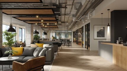 Modern Open-Concept Office with Trendy Industrial Design and Natural Light