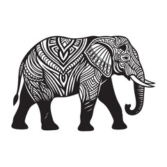 An elephant with an intricate ethnic zentangle pattern design