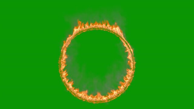 Looping burning ring of dense fire 002, 4k 24p, with green screen for transparent background