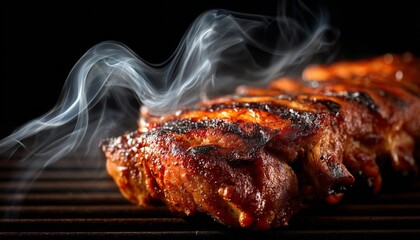 Smoky Grilled Ribs on Dark Background