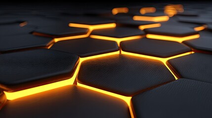 Close-up view of glowing hexagonal tiles.